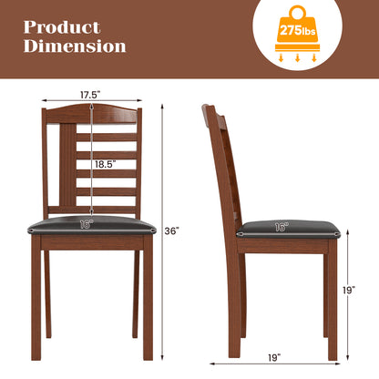 Set of 2 Wood Kitchen Chairs with Faux Leather Upholstered Seat