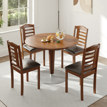 Set of 2 Wood Kitchen Chairs with Faux Leather Upholstered Seat
