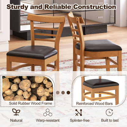 Set of 2 Wooden Dining Chair with Rubber Wood Legs for Restaurant-Brown