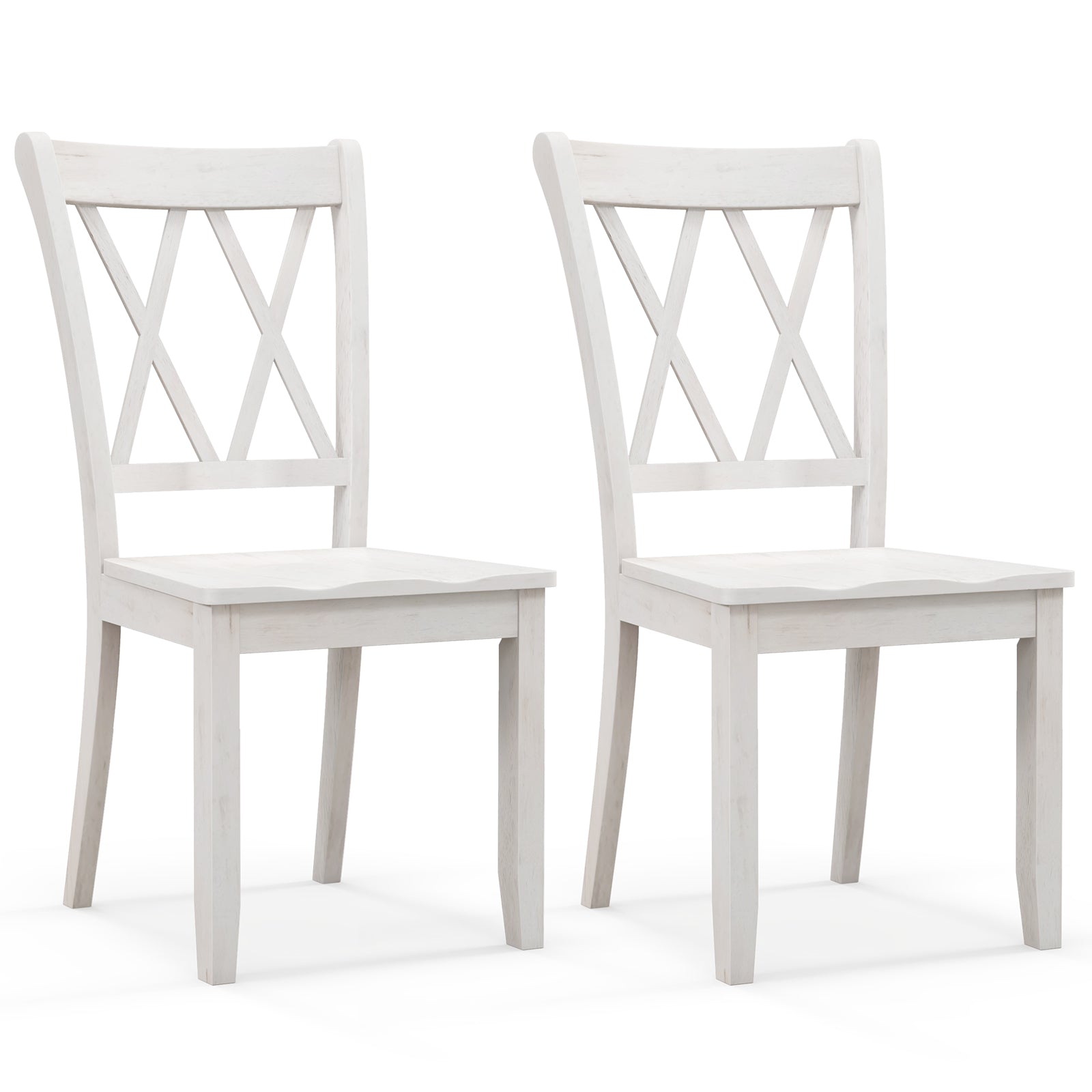 Set of 2 Wooden Dining Chairs Mid Century Farmhouse Retro Kitchen Chairs-Brown - White