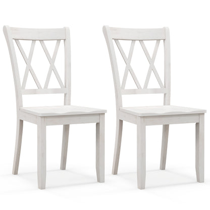 Set of 2 Wooden Dining Chairs Mid Century Farmhouse Retro Kitchen Chairs-Brown - White