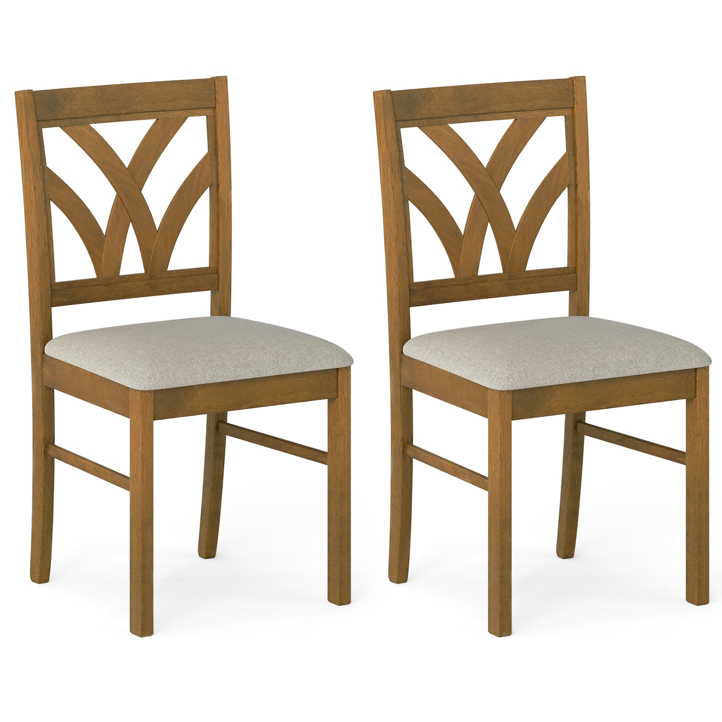 Set of 2 Wooden Dining Chairs Upholstered with Hollowed Backrest and Soft Padded Seat-Oak