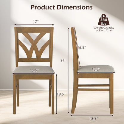 Set of 2 Wooden Dining Chairs Upholstered with Hollowed Backrest and Soft Padded Seat-Oak