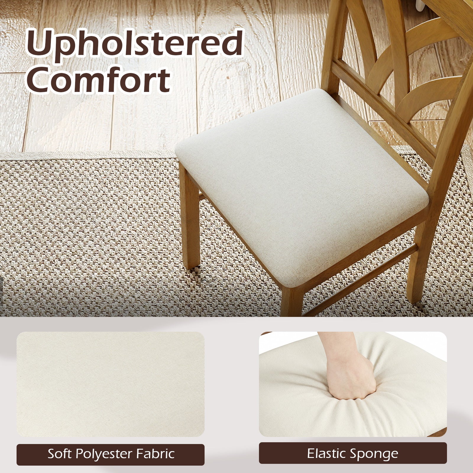 Set of 2 Wooden Dining Chairs Upholstered with Hollowed Backrest and Soft Padded Seat-Oak