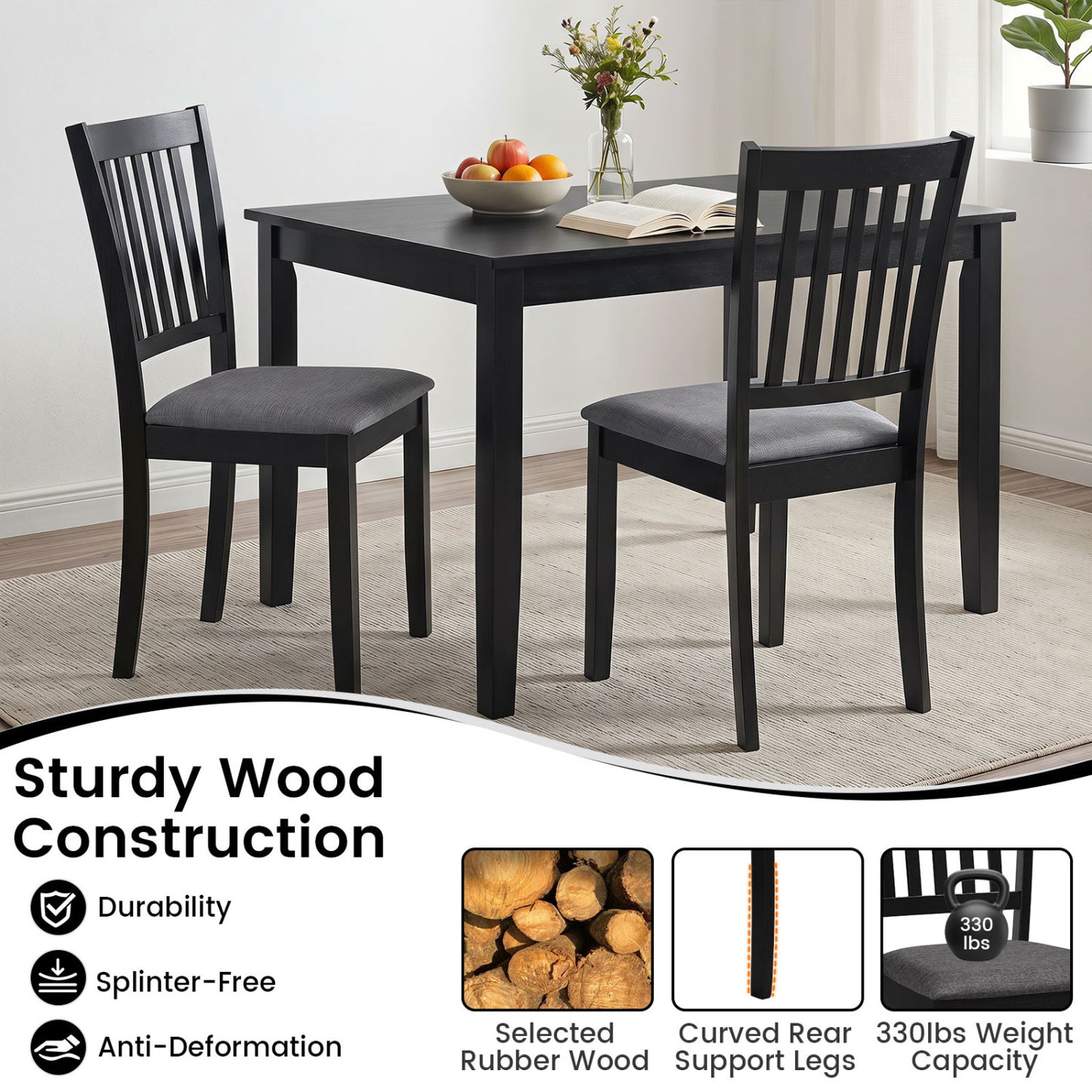 Upholstered Dining Chairs Set of 2 with Rubber Wood Frame