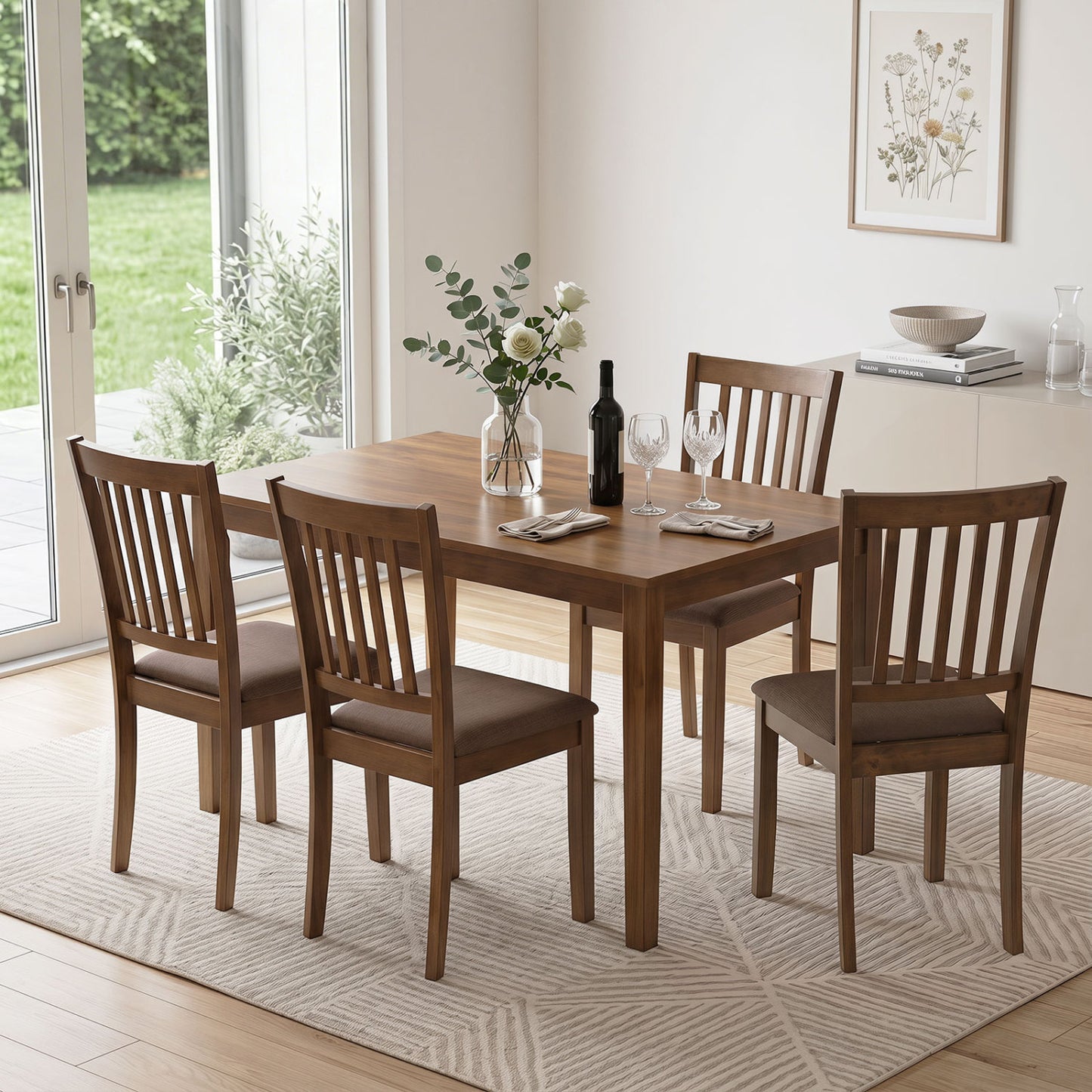 Upholstered Dining Chairs Set of 2 with Rubber Wood Frame