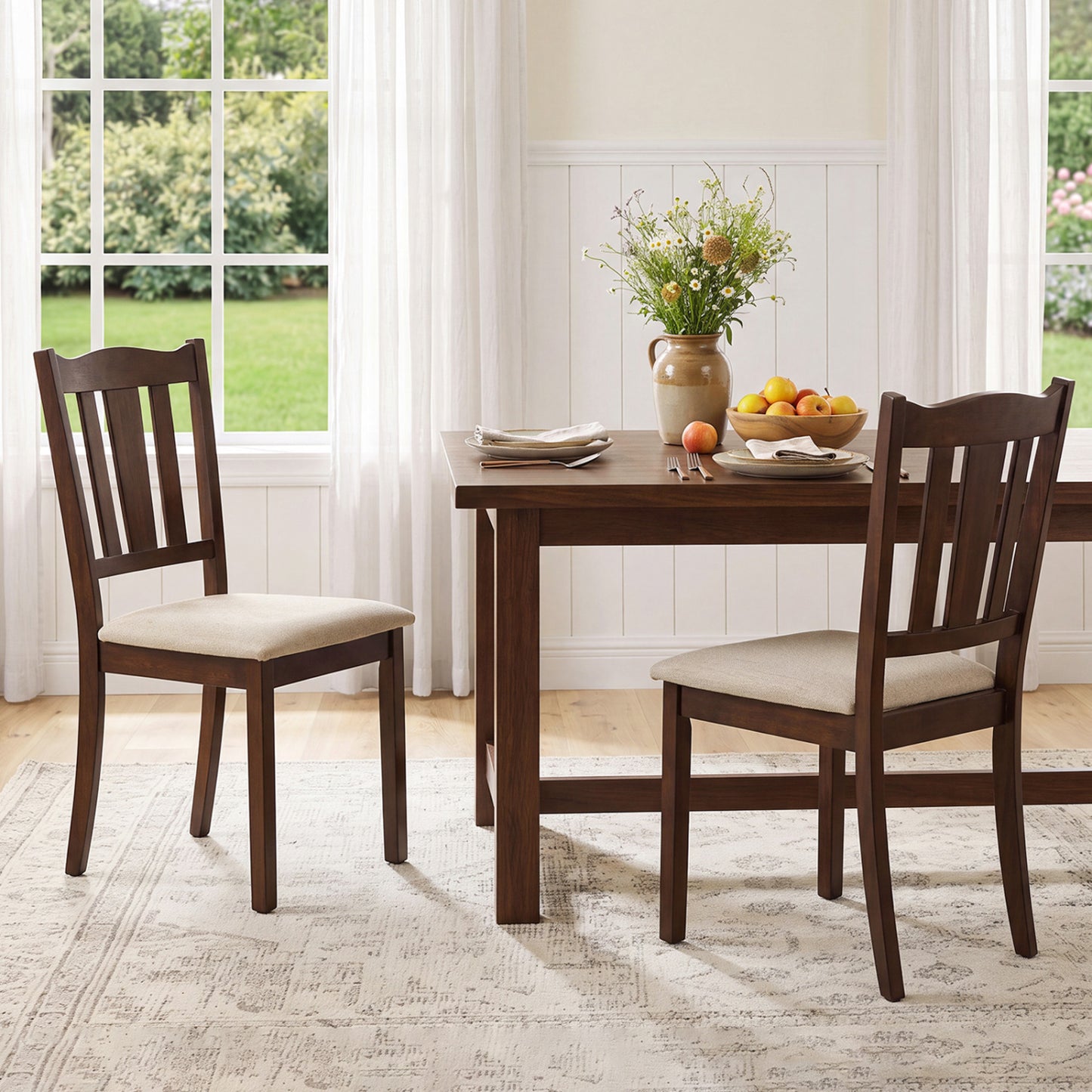 Wooden Dining Chairs with Hollow Back and Padded Seat, Set of 2