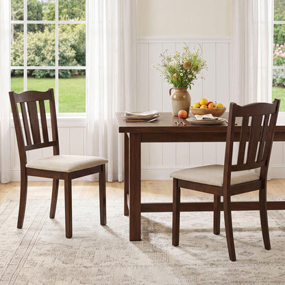 Wooden Dining Chairs with Hollow Back and Padded Seat, Set of 2
