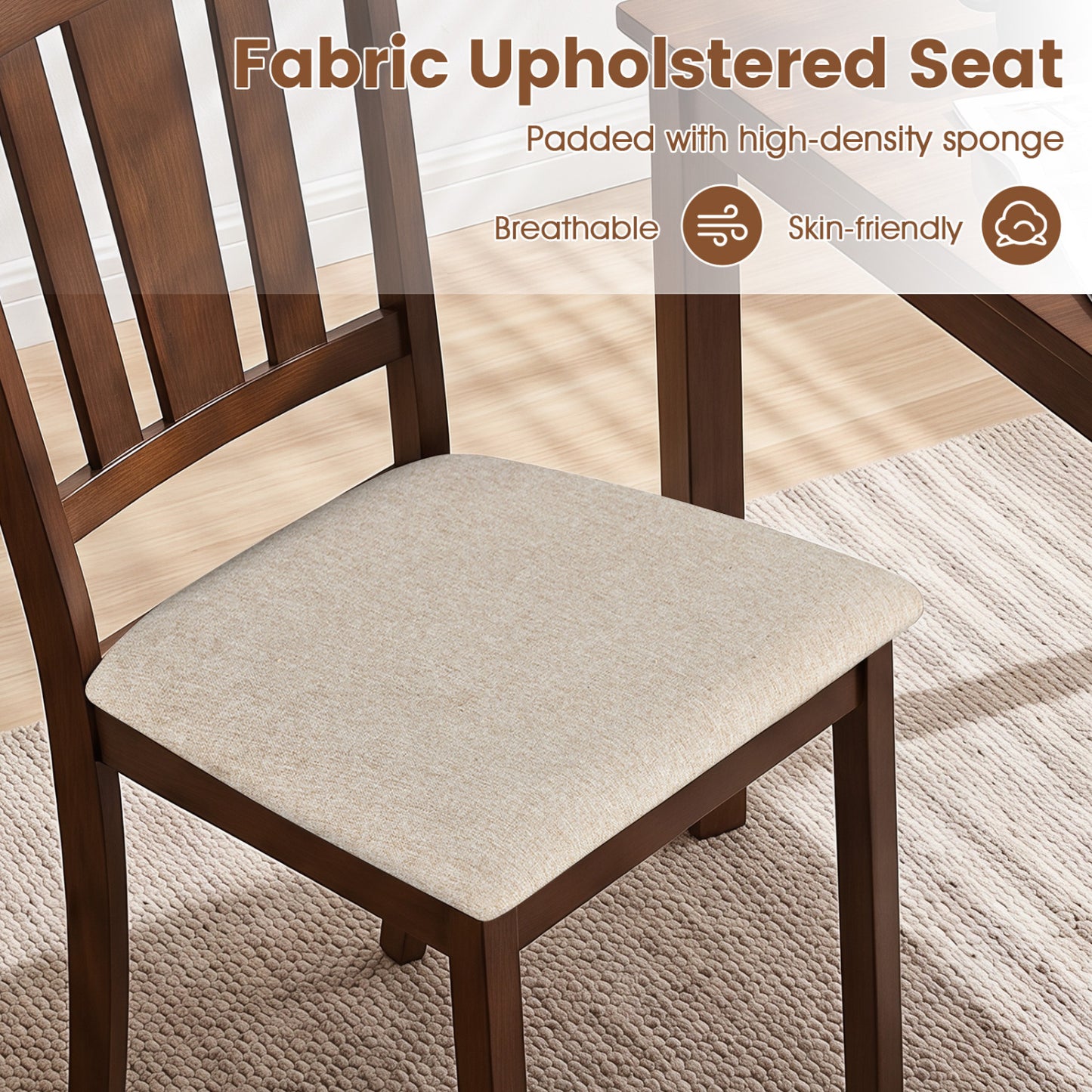 Wooden Dining Chairs with Hollow Back and Padded Seat, Set of 2
