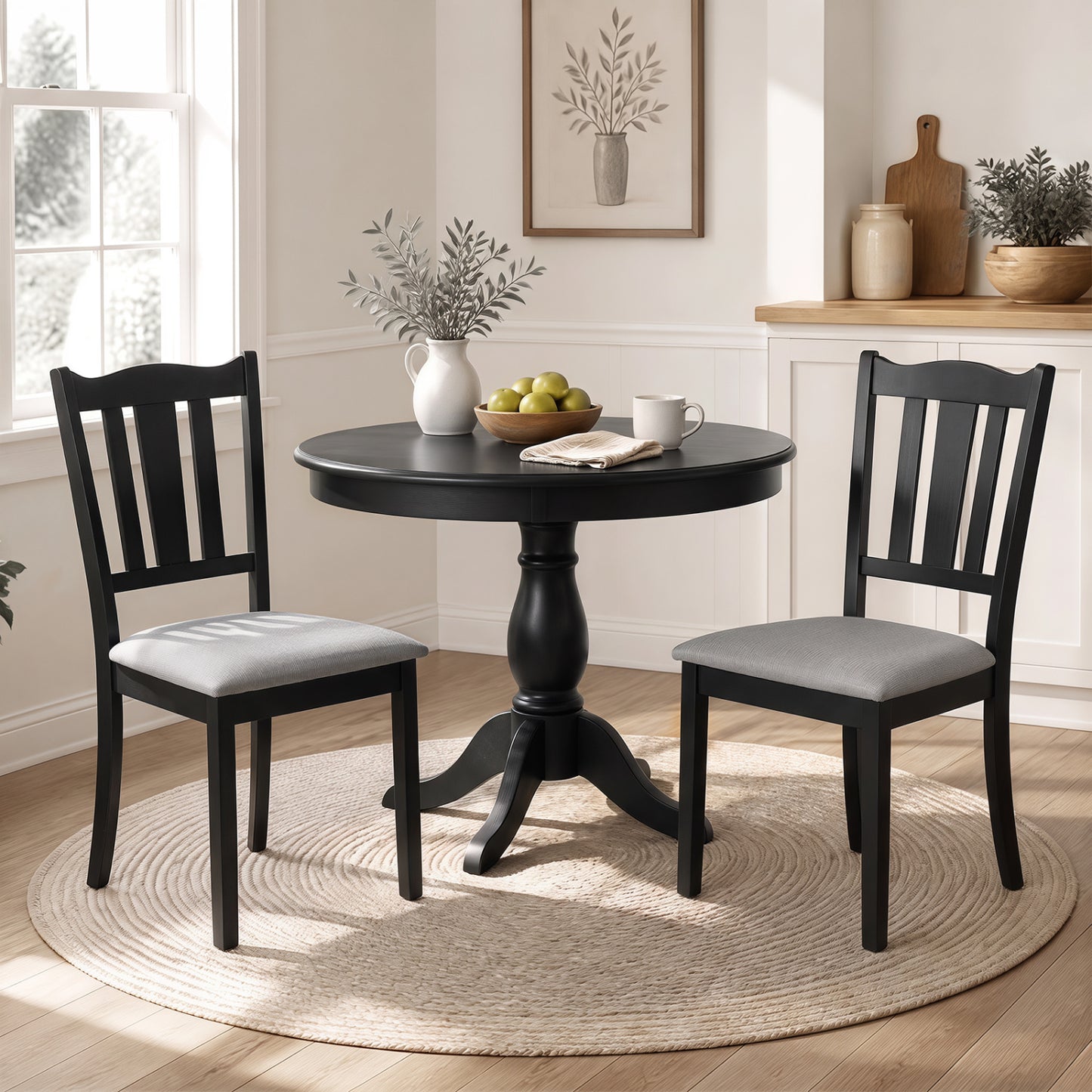 Wooden Dining Chairs with Hollow Back and Padded Seat, Set of 2