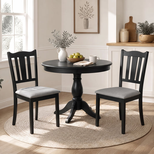 Wooden Dining Chairs with Hollow Back and Padded Seat, Set of 2