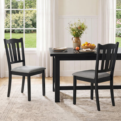 Wooden Dining Chairs with Hollow Back and Padded Seat, Set of 2