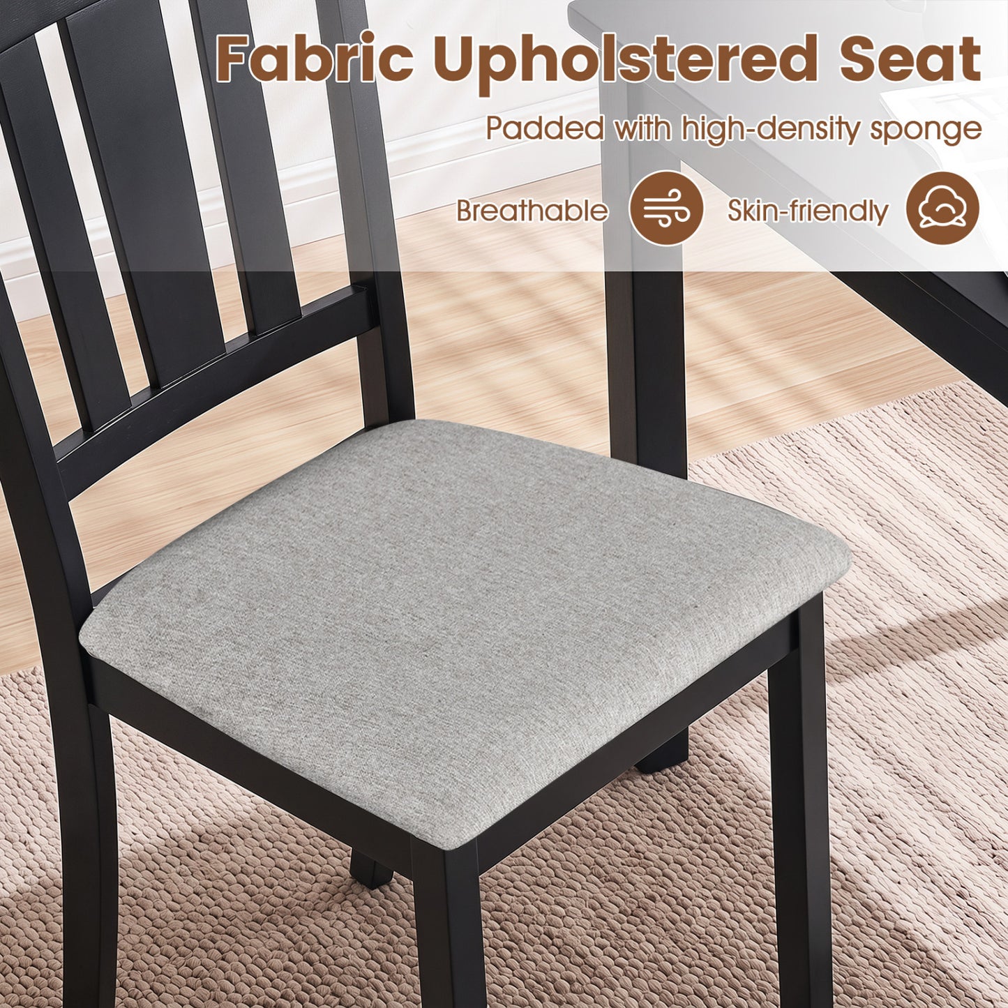 Wooden Dining Chairs with Hollow Back and Padded Seat, Set of 2