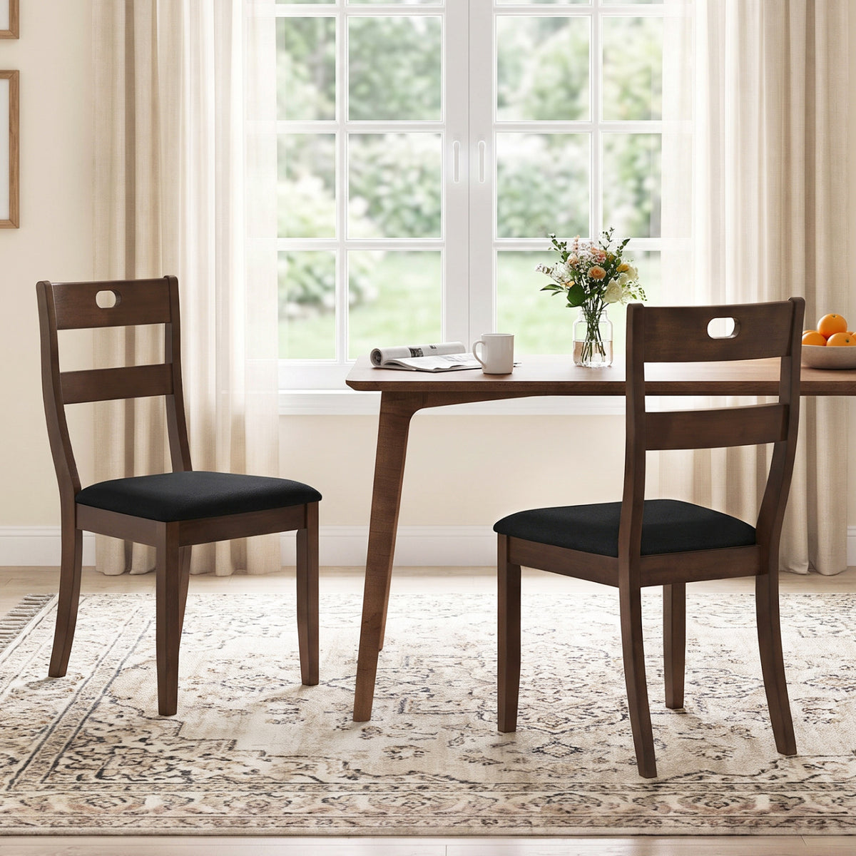 Wooden Dining Chairs Set of 2 with Padded Seats