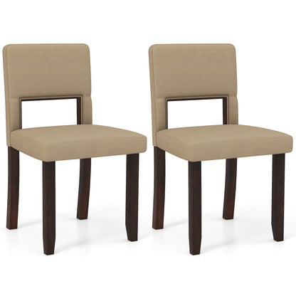 Set of 2 Wooden Dining Chair with Acacia Wood Frame Padded Seat and Back-Beige