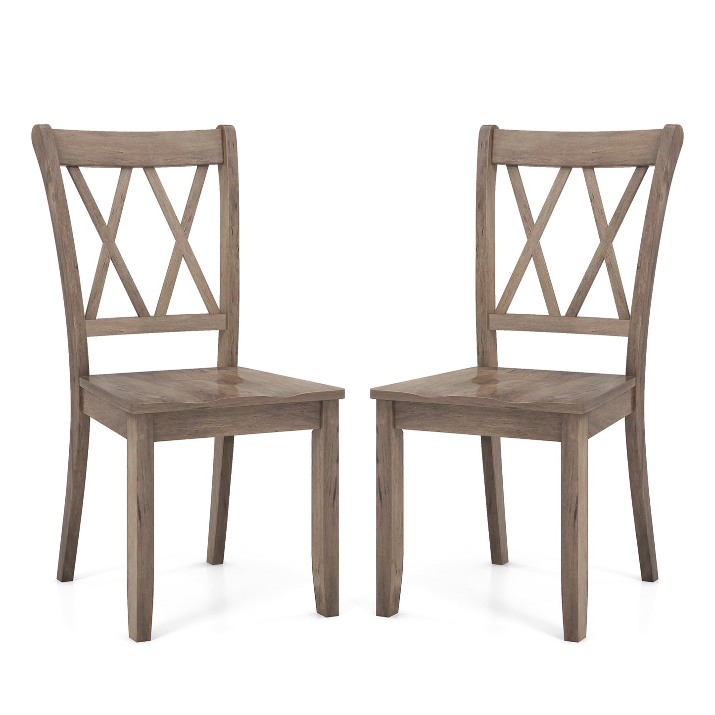 Set of 2 Wooden Dining Chairs Mid Century Farmhouse Retro Kitchen Chairs-Brown - Brown