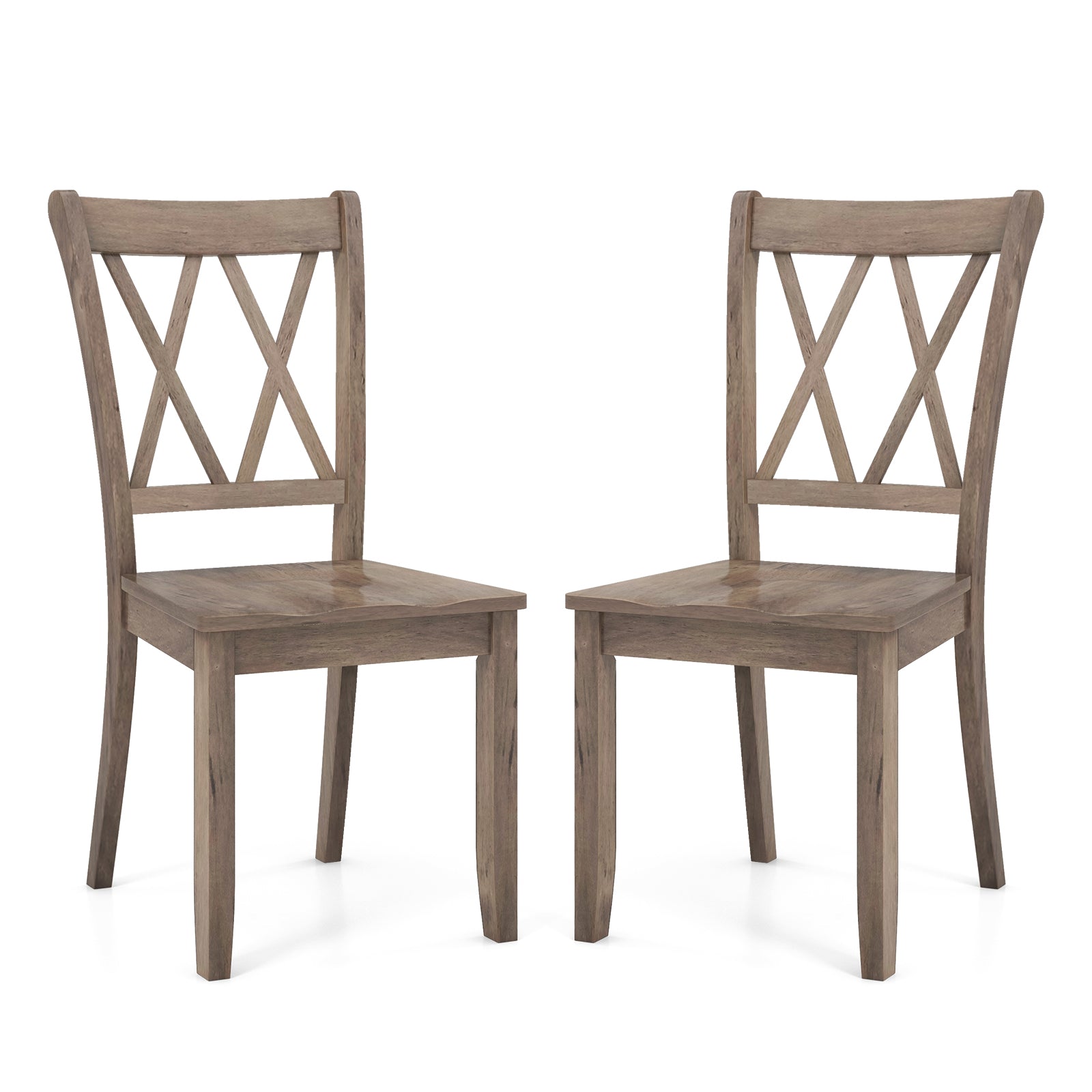 Set of 2 Wooden Dining Chairs Mid Century Farmhouse Retro Kitchen Chairs-Brown - Brown