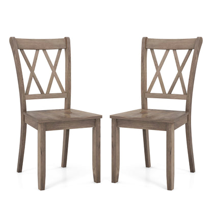 Set of 2 Wooden Dining Chairs Mid Century Farmhouse Retro Kitchen Chairs-Brown - Brown