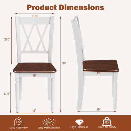 Set of 4 Wooden Farmhouse Kitchen Chairs with Rubber Wood Seat - 2 Pieces