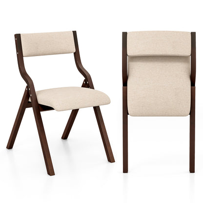Set of 2 Wooden Folding Dining Chair with Linen Fabric Padded Seat and Backrest-Coffee