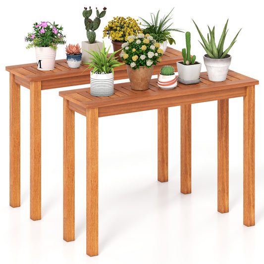 Wooden Plant Stand Set of 2 - Solid Shorea Hardwood