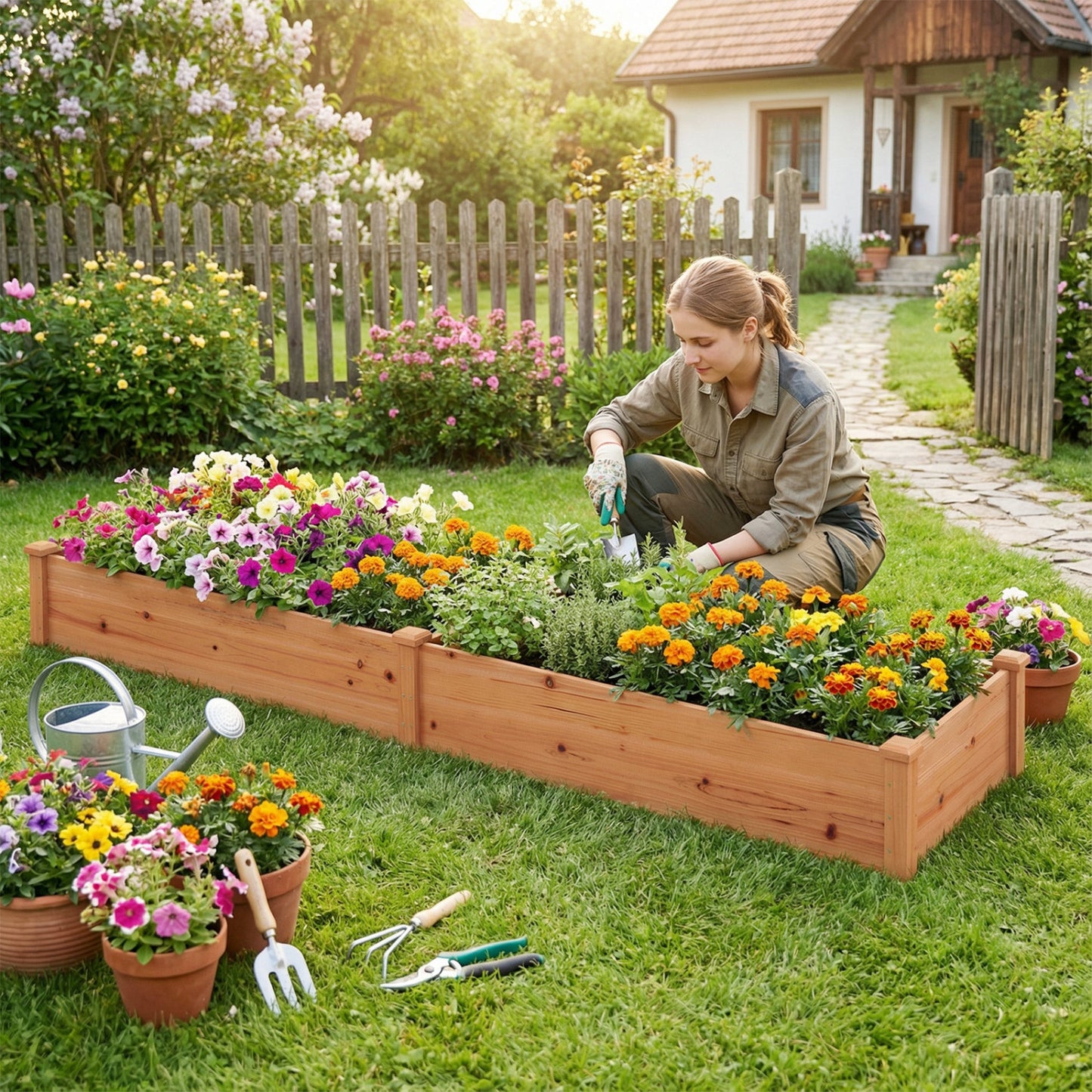 Wooden Raised Garden Bed Set of 2 for Vegetables & Herbs