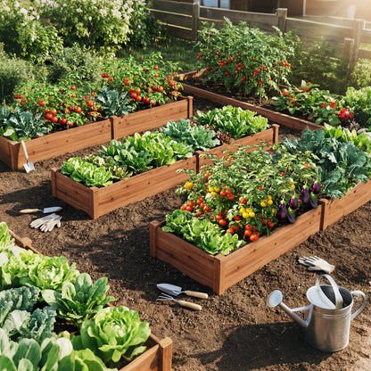 Wooden Raised Garden Bed Set of 2 for Vegetables & Herbs