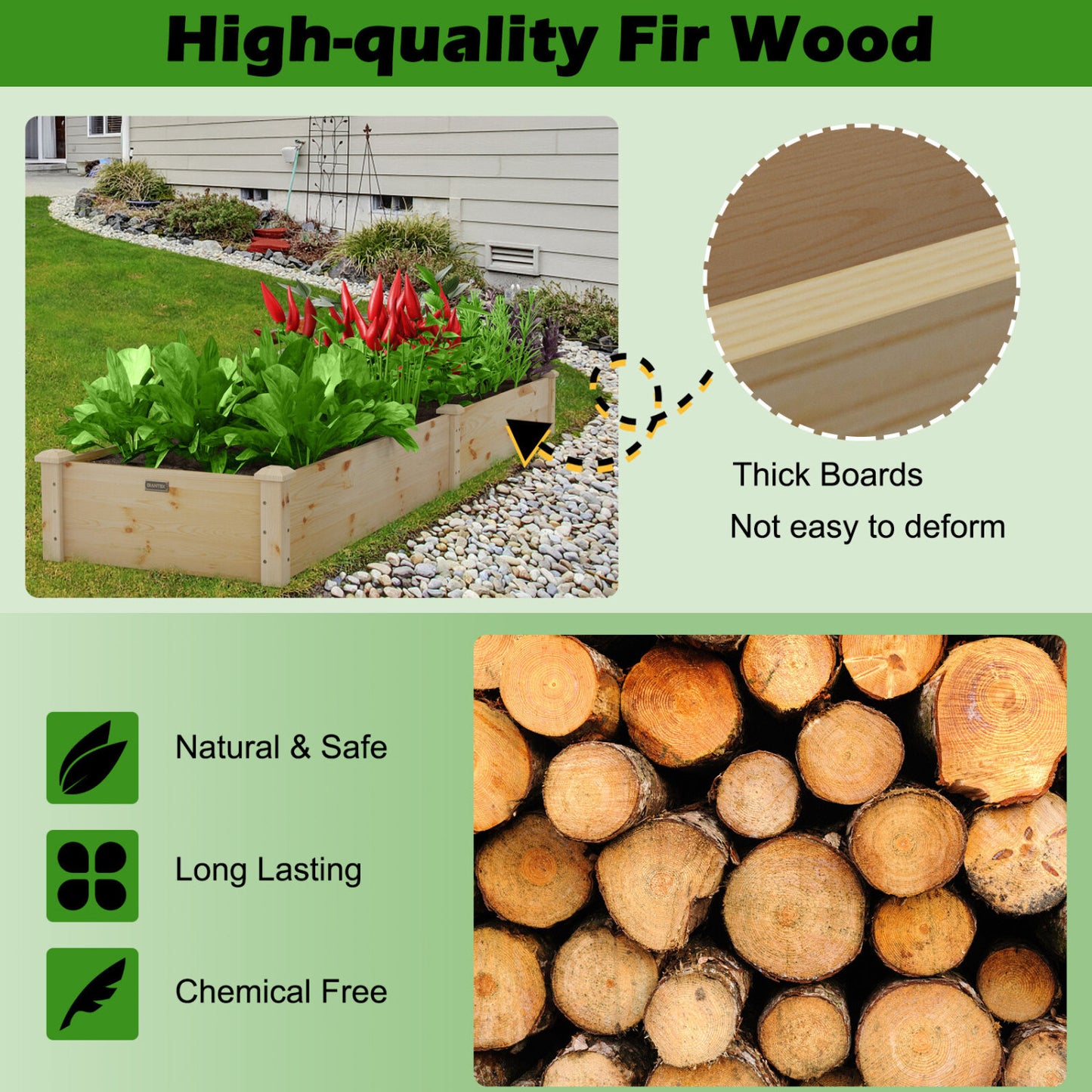 Wooden Raised Garden Bed Set of 2 for Vegetables & Herbs