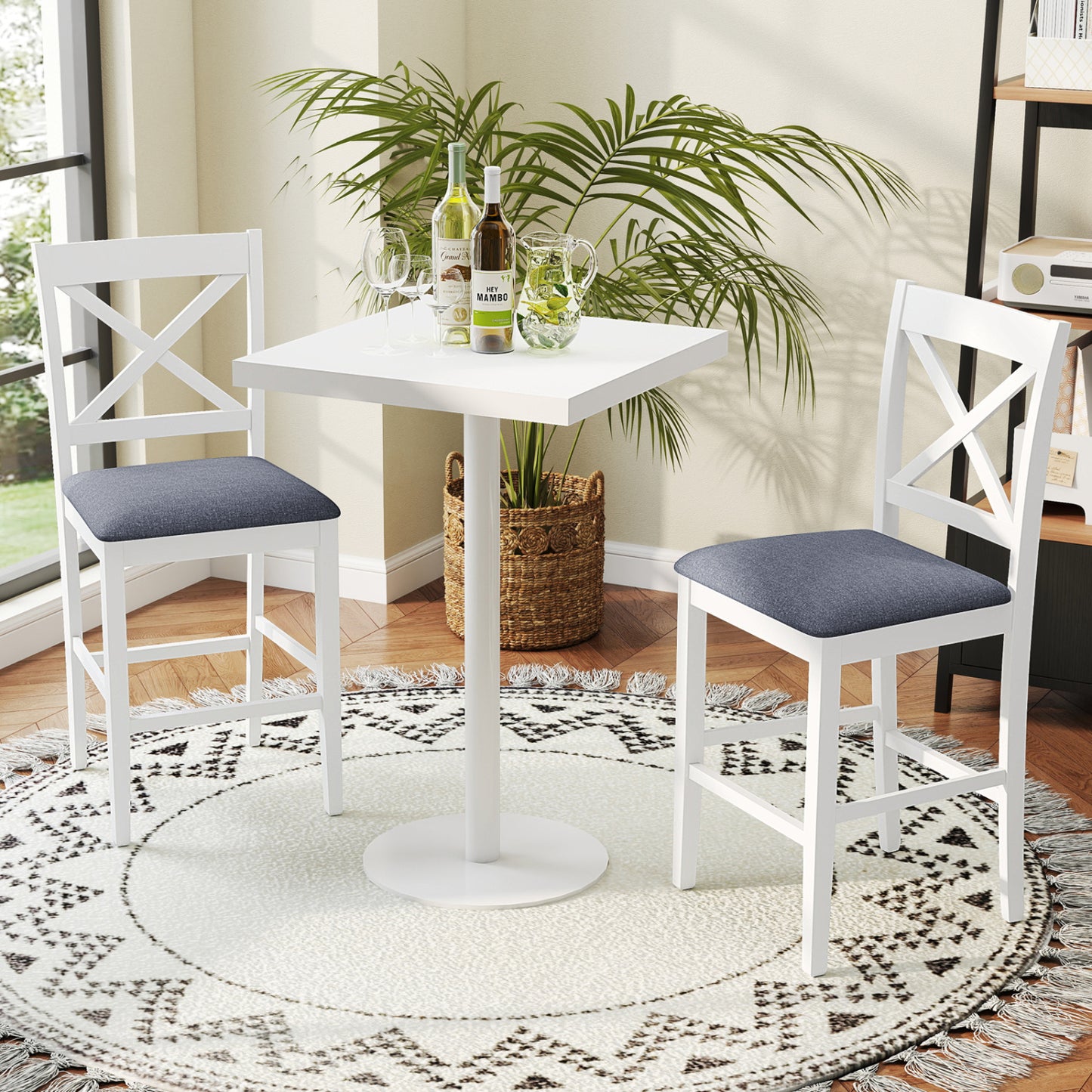 Set of 2 X-Back Bar Stools with Upholstered Cushioned Seats