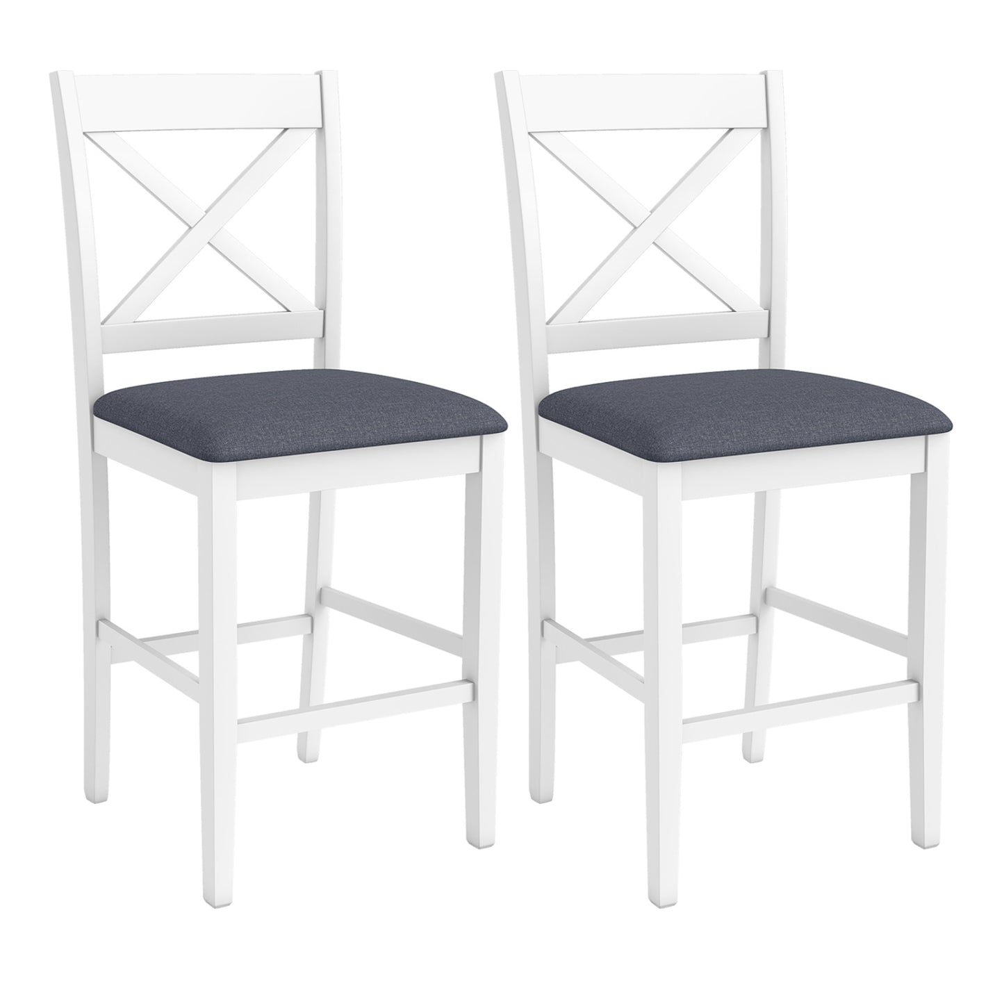 Set of 2 X-Back Bar Stools with Upholstered Cushioned Seats