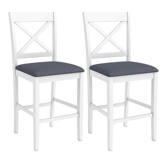 Set of 2 X-Back Bar Stools with Upholstered Cushioned Seats