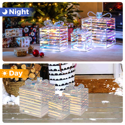 Set of 3 Christmas Lighted Gift Boxes with Bows and Plug