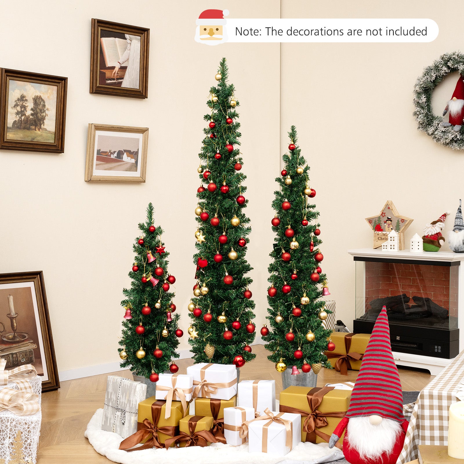 Set of 3 Pre-Lit Artificial Christmas Trees with 230 Warm White LED Lights