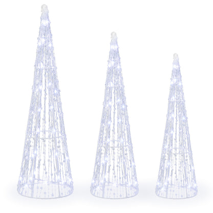 Pre-Lit Christmas Cone Trees Set of 3 with Cold White Lights