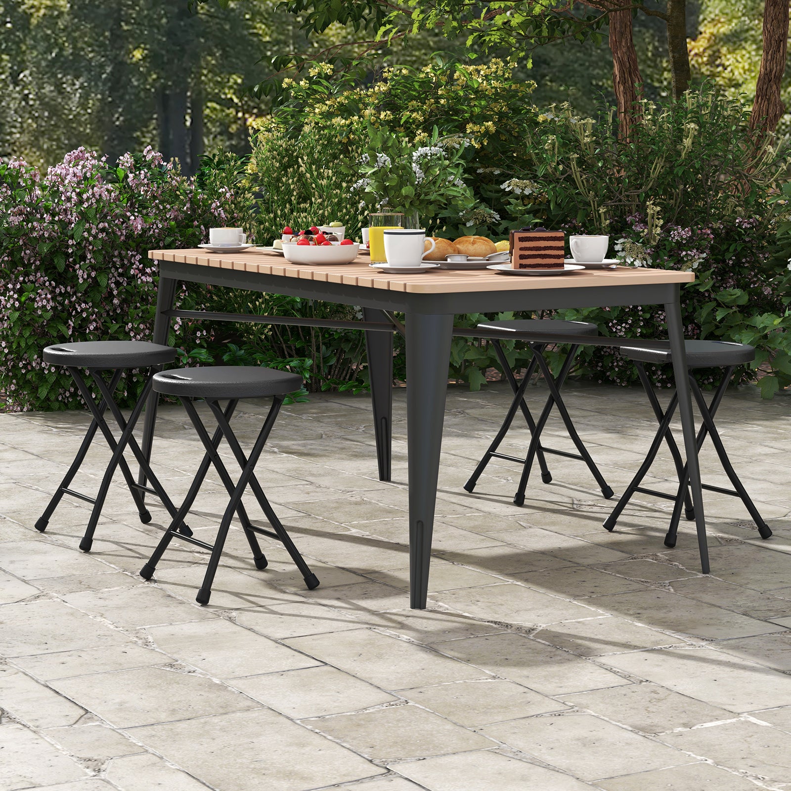 Set of 4 18 Inch Collapsible Round Stools with Handle-Black