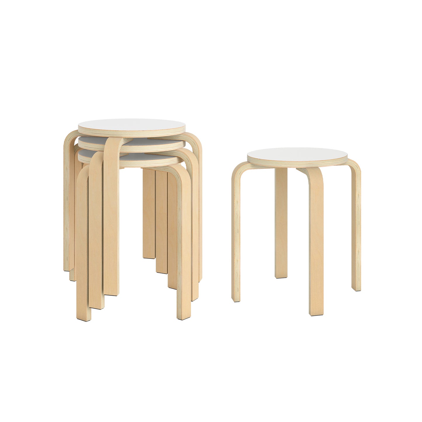 Set of 4 18 Inch Stackable Bentwood Dining Chairs with Round Top-Black - White