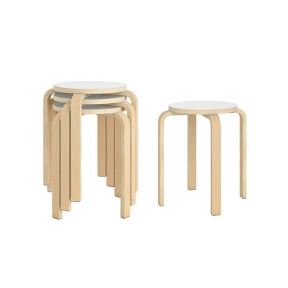 Set of 4 18 Inch Stackable Bentwood Dining Chairs with Round Top-Black - White