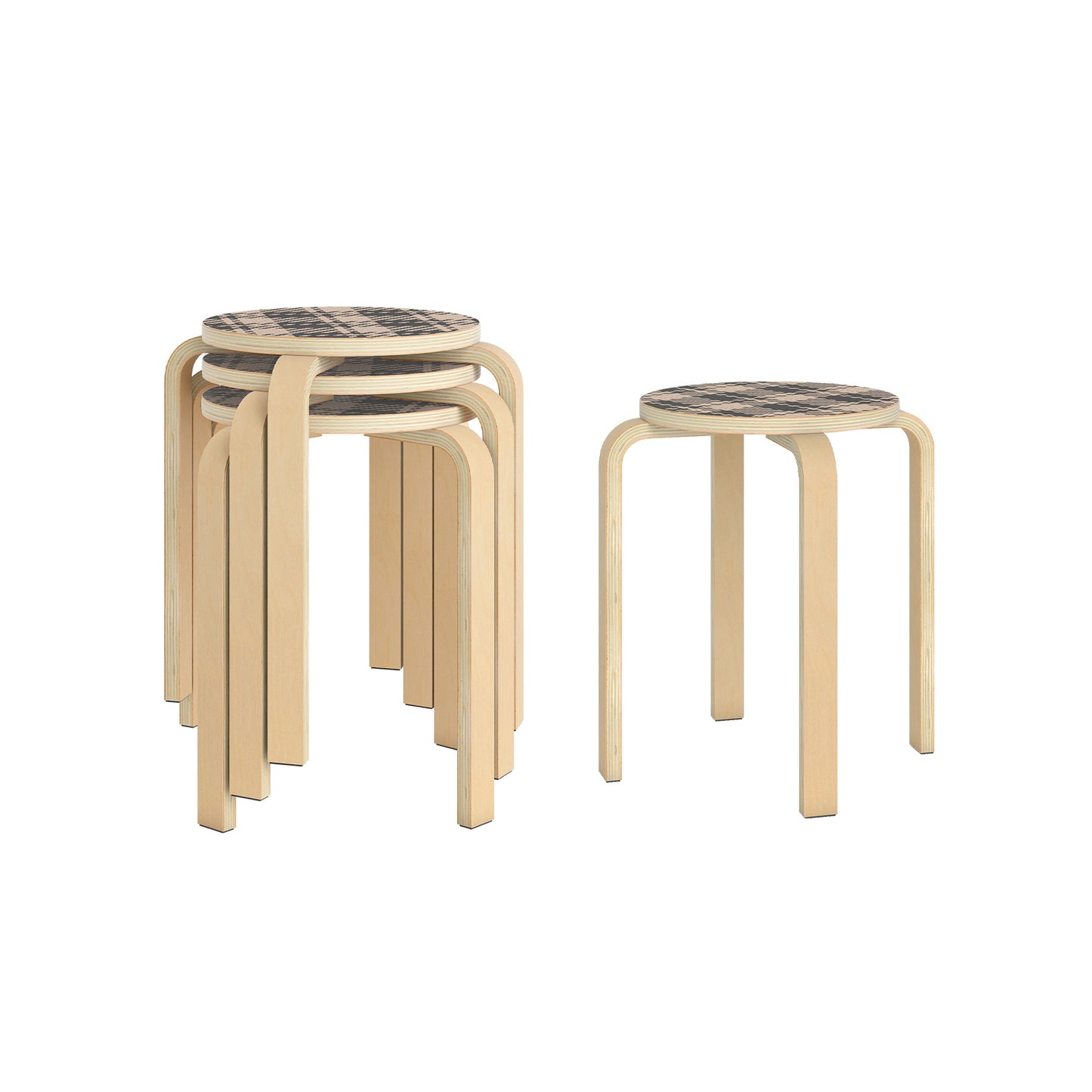 Set of 4 18 Inch Stackable Bentwood Dining Chairs with Round Top-Black - Yellow