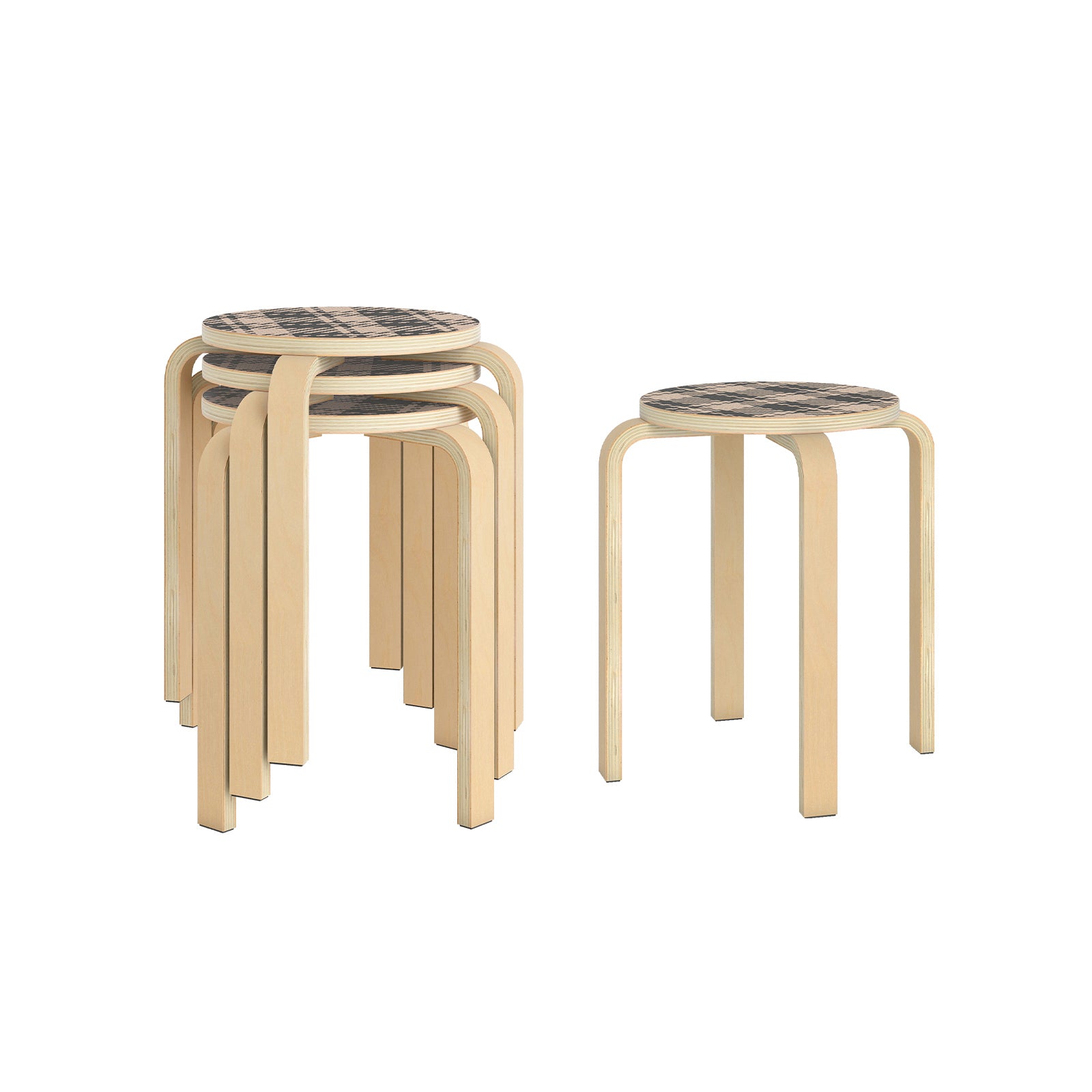 Set of 4 18 Inch Stackable Bentwood Dining Chairs with Round Top-Black - Yellow