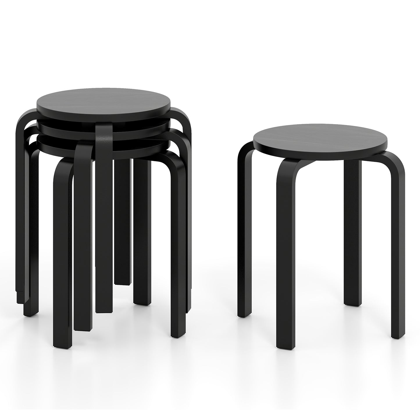 Set of 4 18 Inch Stackable Bentwood Dining Chairs with Round Top-Black - Black