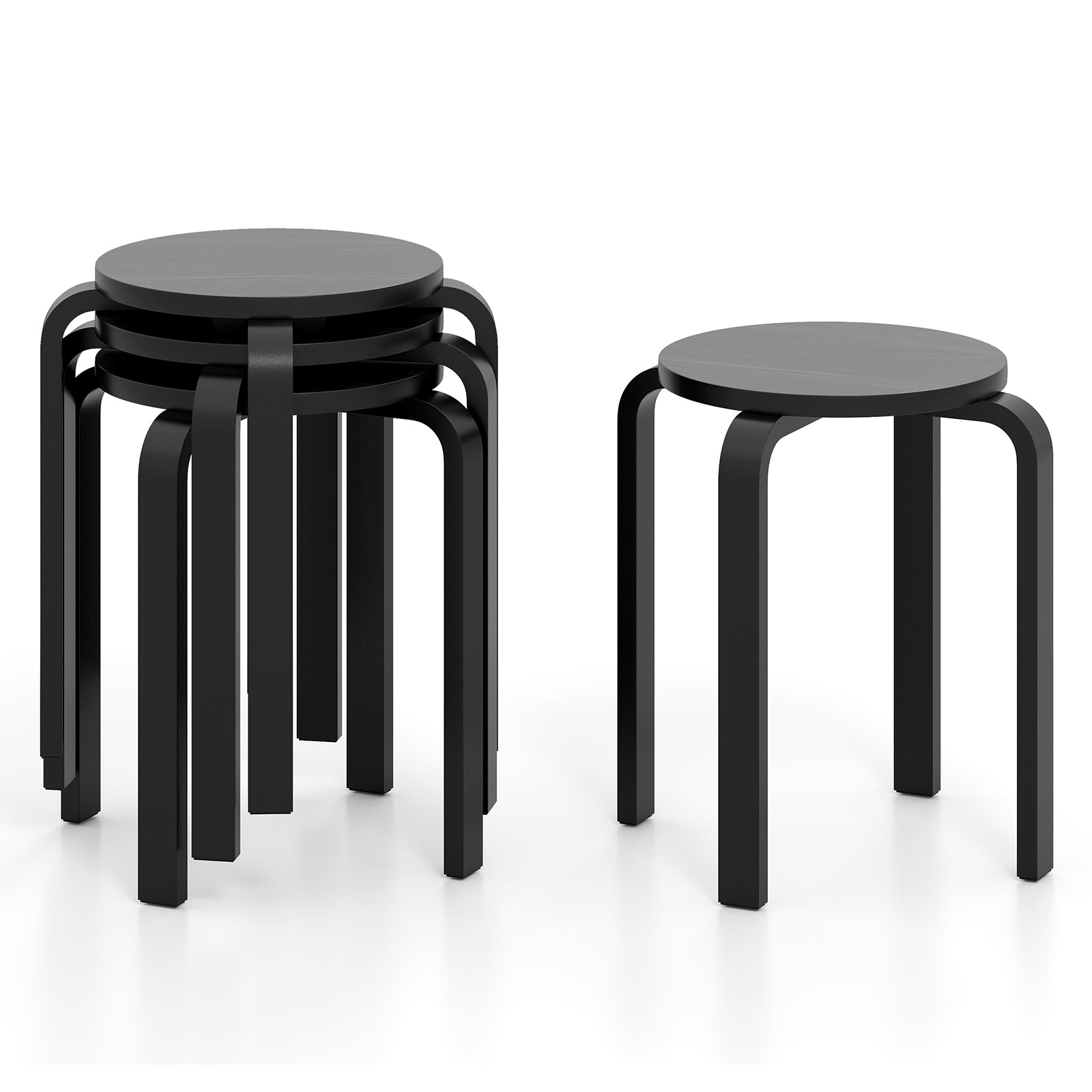 Set of 4 18 Inch Stackable Bentwood Dining Chairs with Round Top-Black - Black