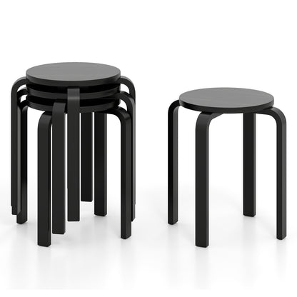 Set of 4 18 Inch Stackable Bentwood Dining Chairs with Round Top-Black - Black