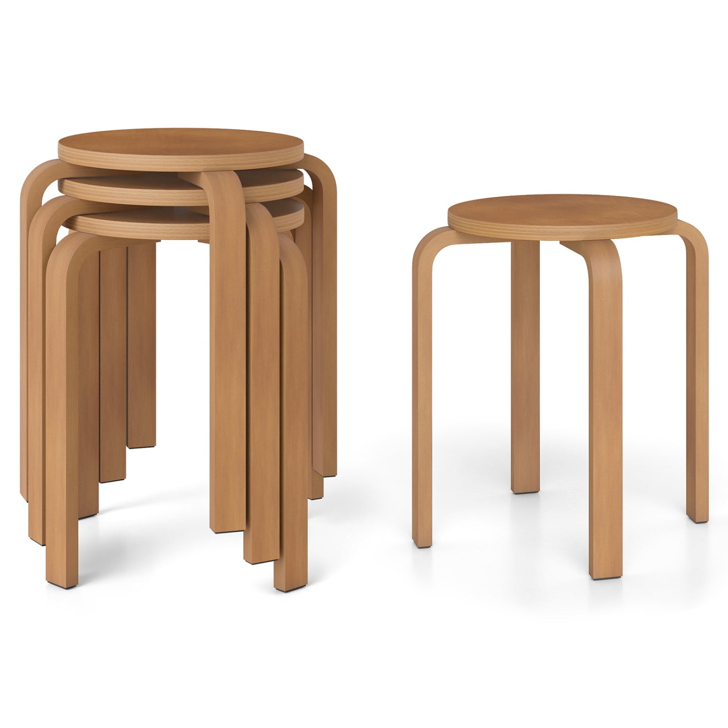 Set of 4 18 Inch Stackable Bentwood Dining Chairs with Round Top-Black - Walnut