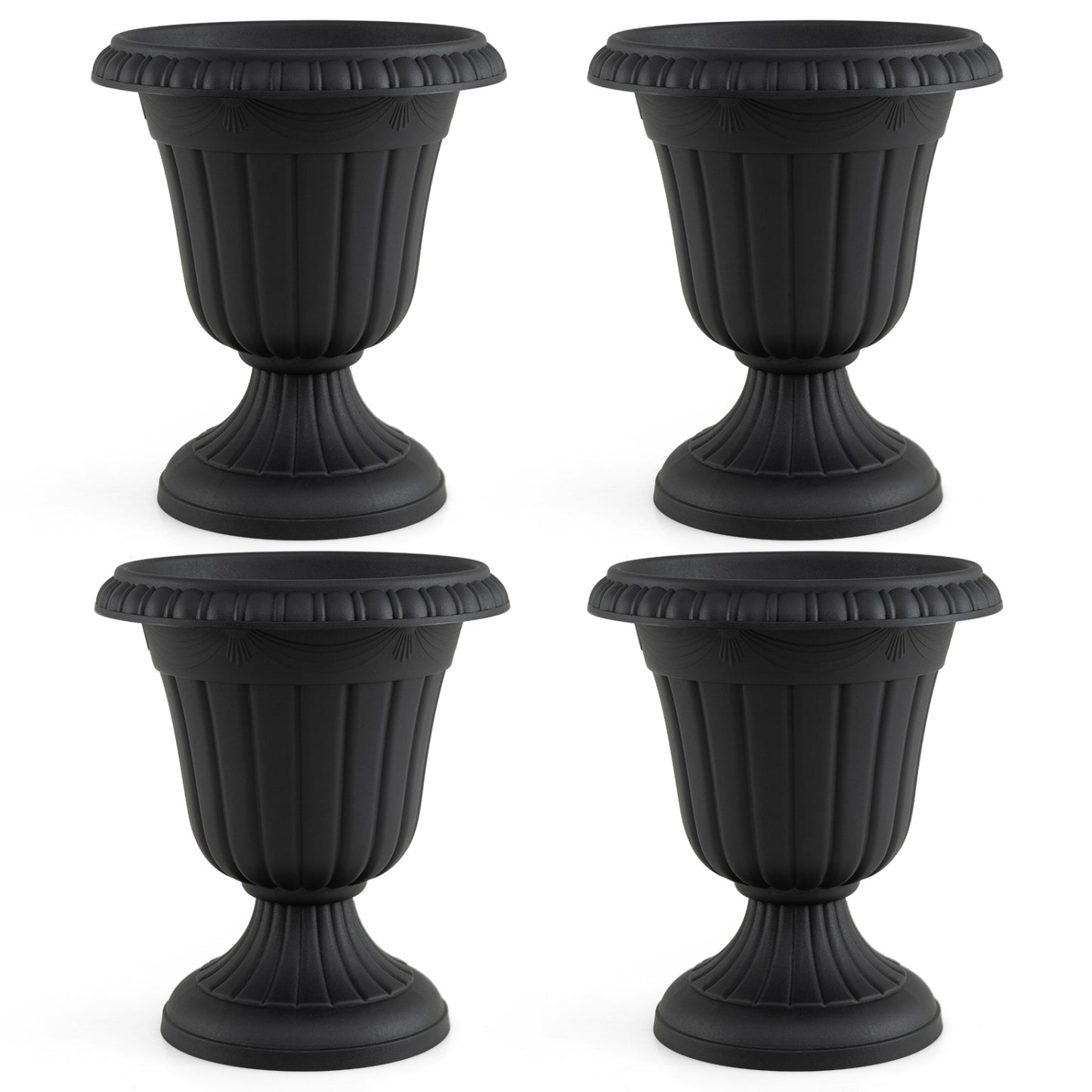 18-Inch Tall Urn Planters with Pedestal Base, Set of 4