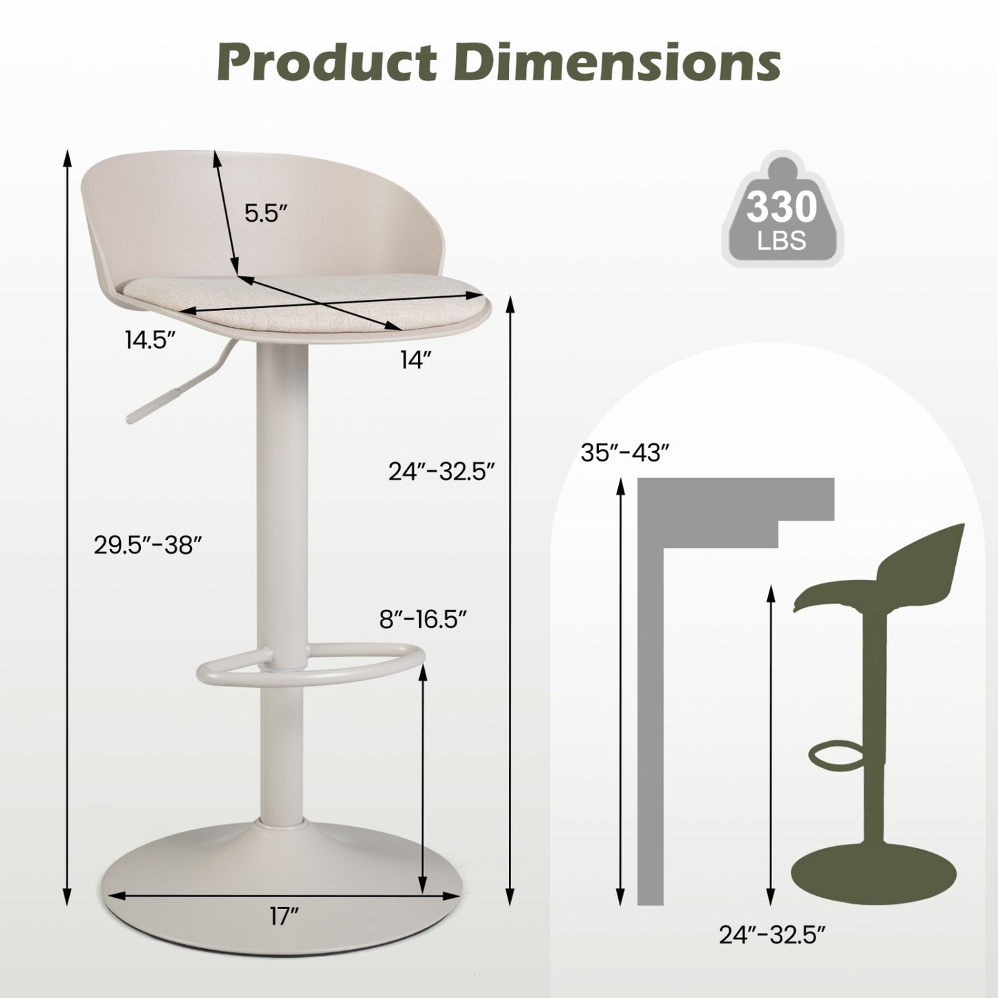 Adjustable Swivel Bar Stools Set of 4 with Back & Footrest