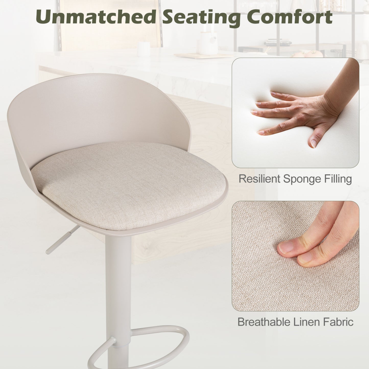 Adjustable Swivel Bar Stools Set of 4 with Back & Footrest