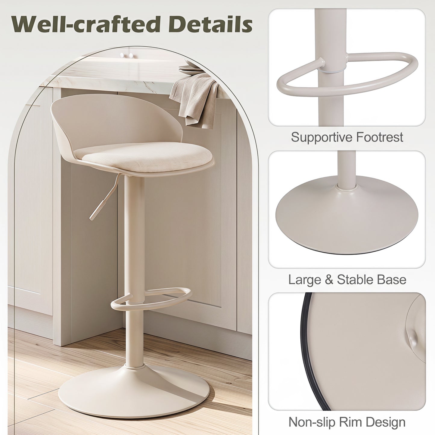 Adjustable Swivel Bar Stools Set of 4 with Back & Footrest
