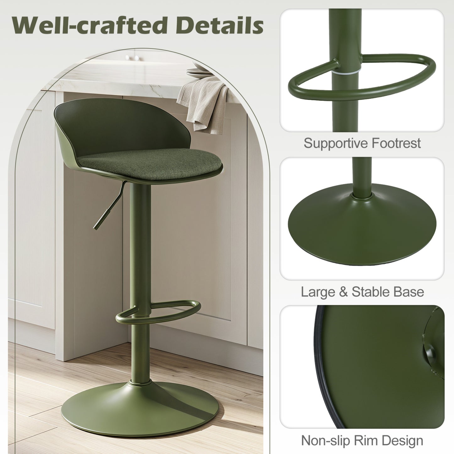 Adjustable Swivel Bar Stools Set of 4 with Back & Footrest