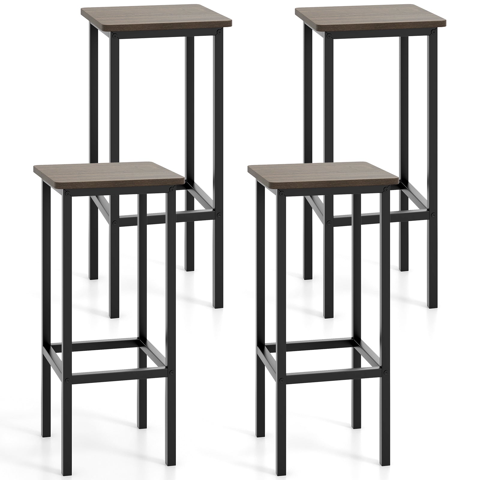 Set of 4 Bar Stool Set 26 Inch Bar Chair with Metal Legs and Footrest-Gray - Gray