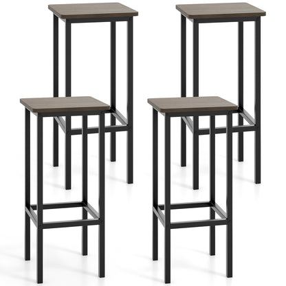 Set of 4 Bar Stool Set 26 Inch Bar Chair with Metal Legs and Footrest-Gray - Gray